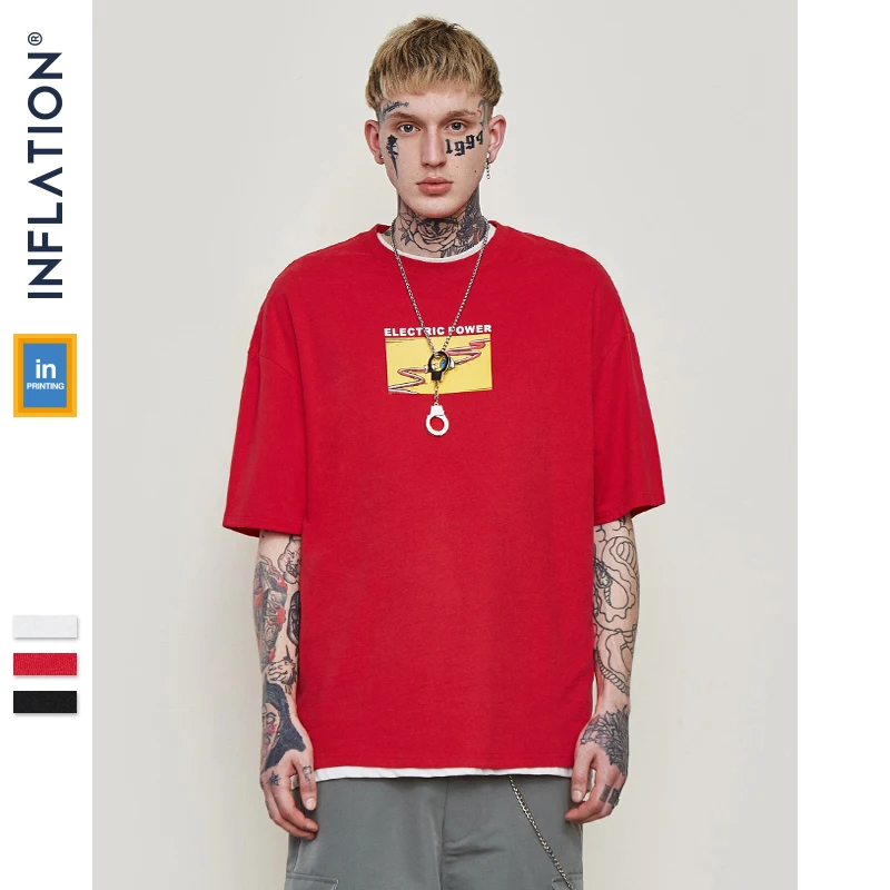 

INFLATION 100% cotton short-sleeved t-shirt with fashion character pattern tshirt 2019 new arrival top tee 91174S