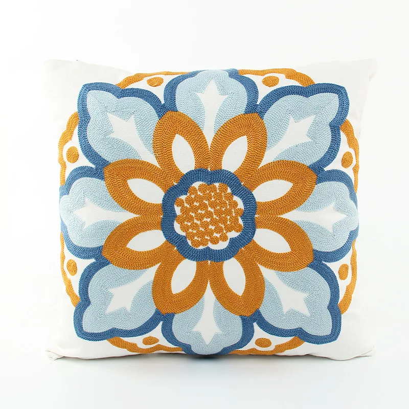 Chinese Pastoral Style Embroidery Flowers Cushion Cover Embroidered