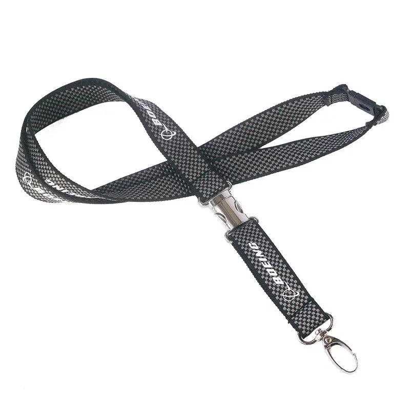 BOEING Airbus Lanyard for Pilot License ID Holder, Wide Black Mini Plaid Style with Metal Buckle for Flight Crew Airman