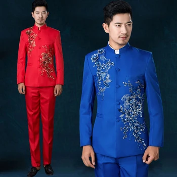 

Plus Size Men Suits ( Jacket + Pants ) S-4XL Fashion Black Paillette Embroidered Male Singer Slim Performance Party Prom Costume
