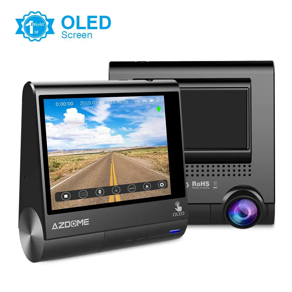 AZDOME M05 первый в мире " OLED сенсорный экран Автомобильные видеорегистраторы рекордер Dash Cam с gps камера заднего вида видеорегистратор ночного видения