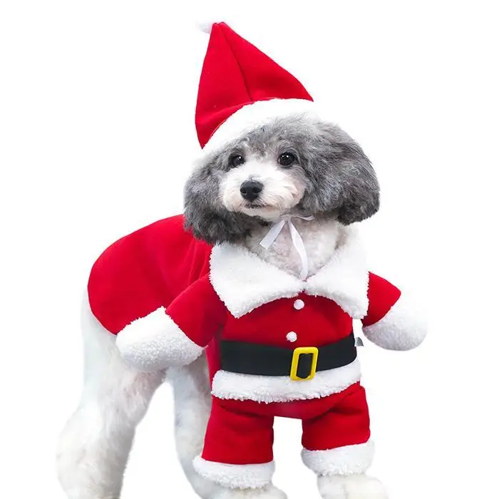 Собака ветрозащитный Рождество стоя преобразования одежда кнопка печати закрытое пальто Санта Клаус Повседневная