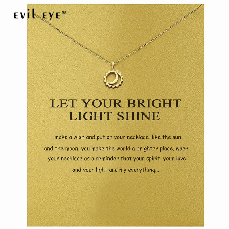 

Evil Eye Moon Pendant Statement Necklace Women Gold Silver Link Chain Adjustable Jewelry Card Wish Gifts LE71