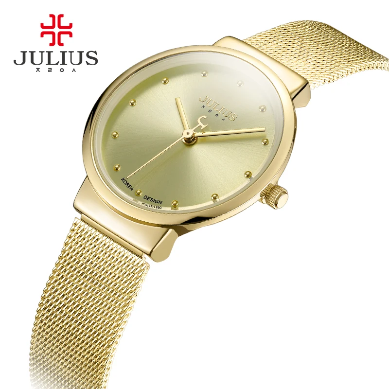 

JULIUS JA-426L Women's Ultra Thin Silver Gold Brown Black Mesh Stainless Steel Fashion Casual Watch Female Waterproof Wristwatch