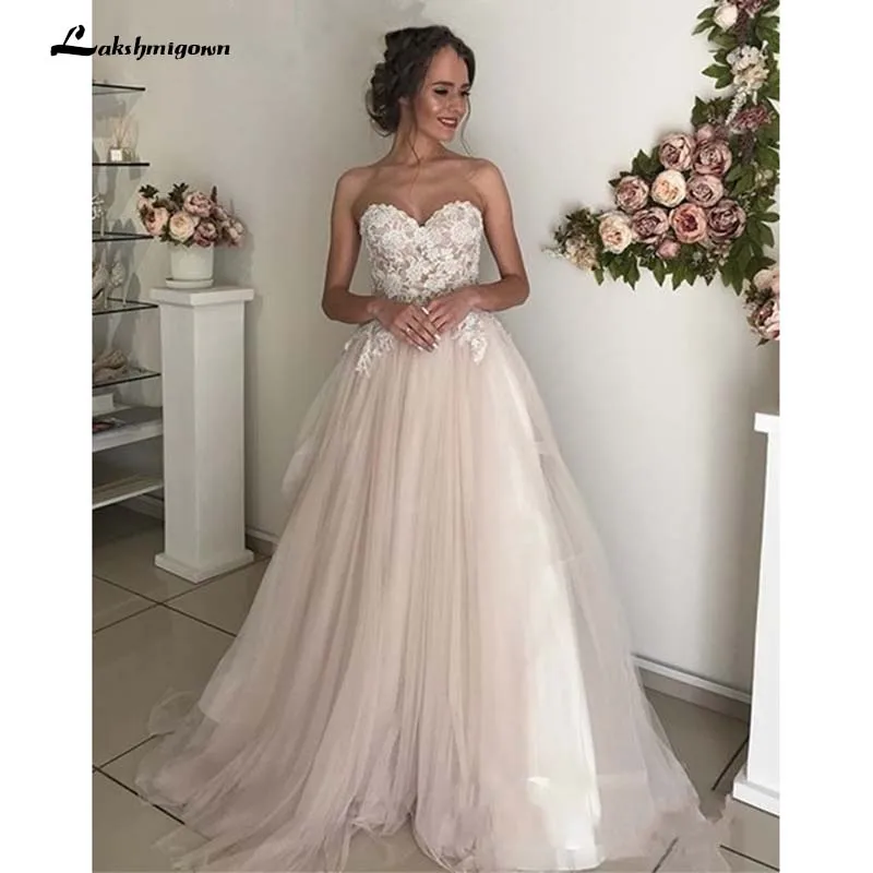 Сексуальное длинное свадебное платье цвета шампанского 2019 Новое прибытие открытая спина развертки поезд Цветы линия пляжное свадебное