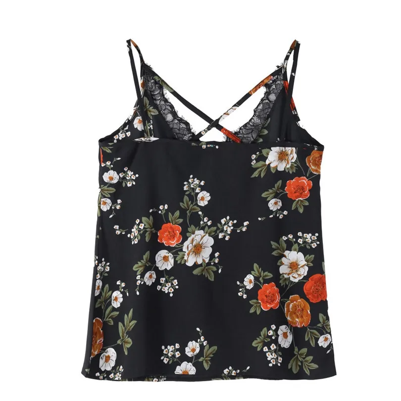 New Womens Girls Summer Daily Casual Sexy Plus SizeSleeveless Floral Print Lace Patchwork Camis Crop Top tops #4F05 (4)