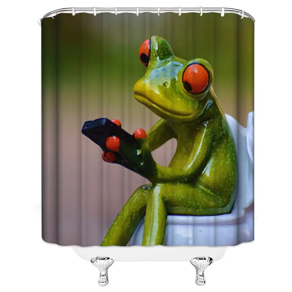 Fun Porcelain Frog On Toilet Decor Home Shower Curtain Funny Green Cartoon Animal Polyester Fabric Bathroom Accessories Curtains Shower Curtains Aliexpress