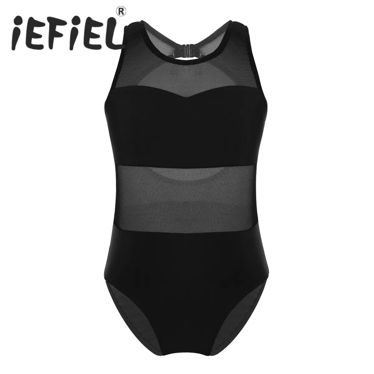 

iEFiEL Girls Ballet Dancewear Children Mesh Splice Cutout Back Ballet Dance Gymnastics Leotard Jumpsuit for Stage Performance