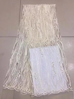 

Nigerian Lace Fabric 2019 High Quality Lace Grey Beaded Lace Fabric Embroidered Stones Aso Ebi Fabric for Wedding Dress