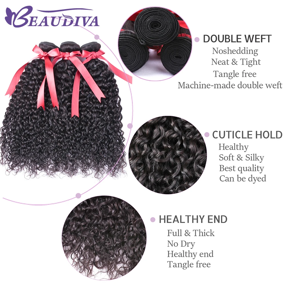 Beaudiva Curly Bundles With Lace Closure Brazilian Human Hair Bundles With Closure Remy Hair Extensions Bundles With Closure