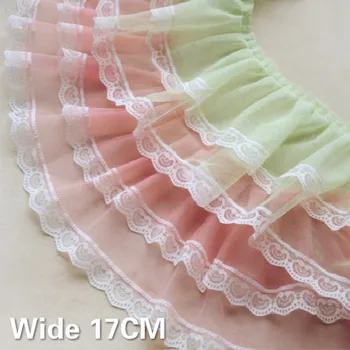 

17CM Wide Luxury Tulle Double Layers Chiffon Lace Ribbon Ruffle Trim DIY Curtains Skirt Splicing Tassel Fringe DIY Sewing Decor