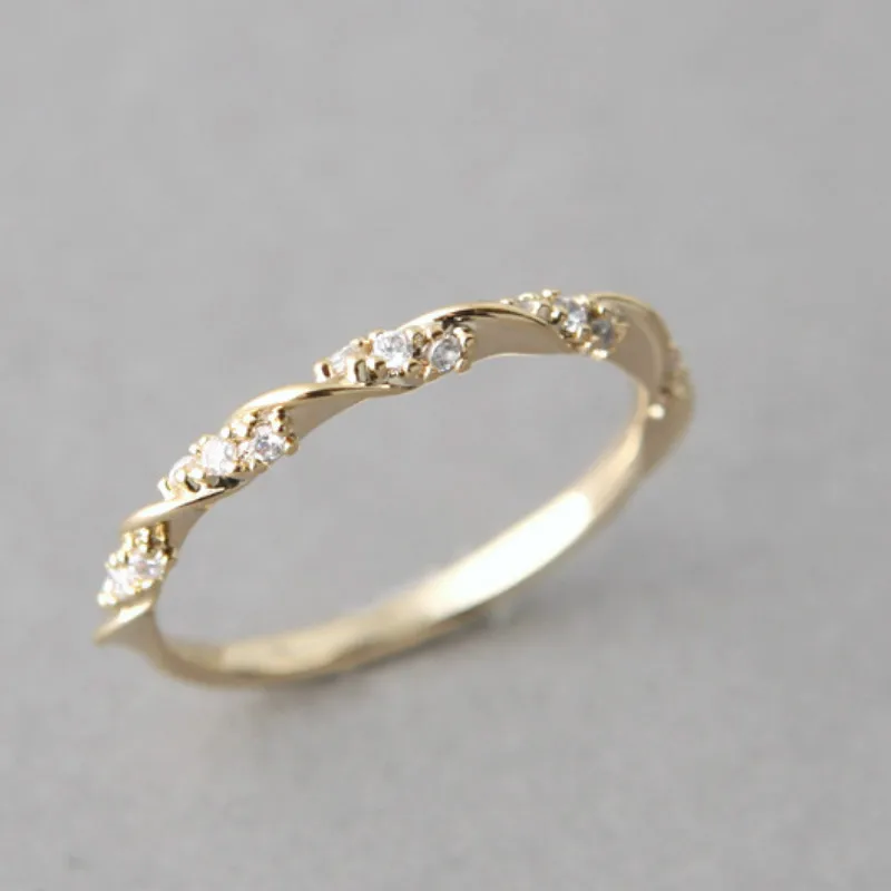 Top Quality Silver Gold Rose Gold Color Twist Classical Cubic Zirconia Wedding Ring for Woman Girl Austrian Crystals Gift Rings
