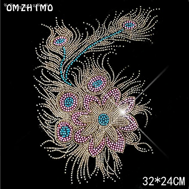 Big Size Feather Motif Rhinestones Fix Iron On Rhinestone Transfer Heat  Beads Patch Applique Clothing Bag Decoration Patches - Patches - AliExpress