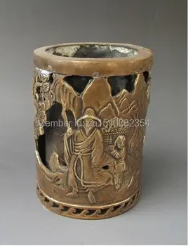 

Chinese Bronze carved Pen holder