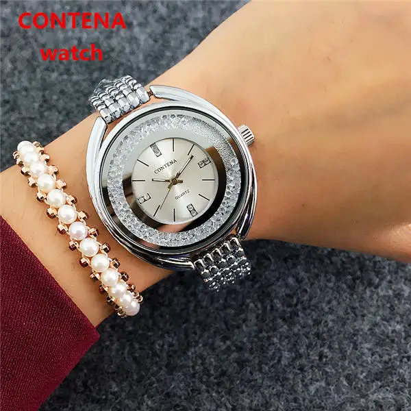 Топ бренд Contena Роскошные Montre часы Femme модные женские Стразы полный логотип часы кварцевые Mujer Кристалл Relojes - Цвет: 3