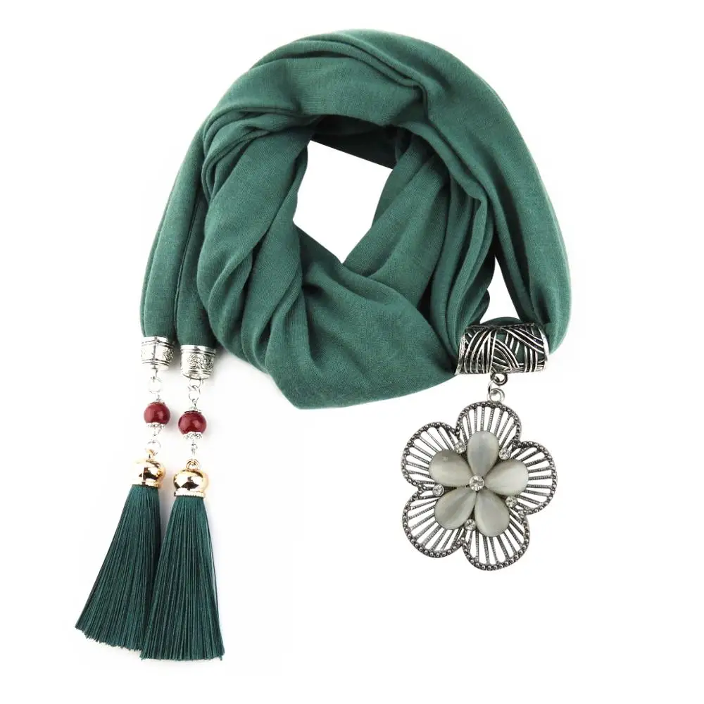 Женский шарф платок из шифона стильный для волос с цветами и кисточками ожерелье