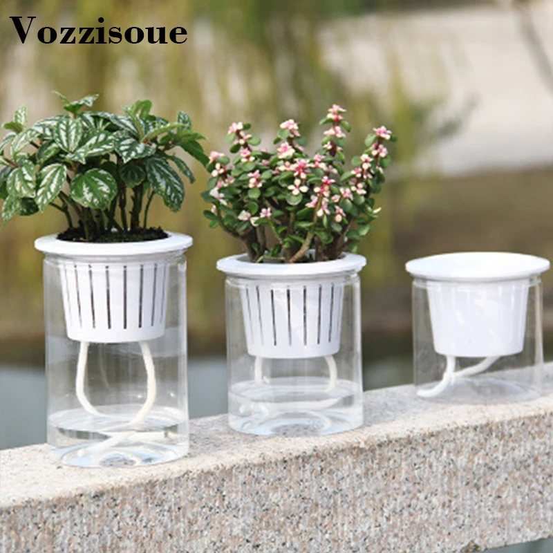 Vozzisoue Transparent Round Double Plant Flower Planter Pot Home Garden Desk Decor Cotton Rope Self Watering Planter Flower Pot Aliexpress