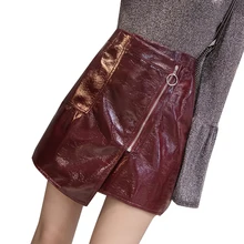 Красная мини-юбка-карандаш из искусственной кожи с пряжкой и ремешком на талии, женские сексуальные Клубные юбки, Повседневная Популярная летняя юбка на молнии в стиле ампир