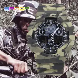2016 Новая мода S-ударопрочный Спортивные часы Водонепроницаемый электронный светодиодный цифровой армии Военная Униформа Для мужчин