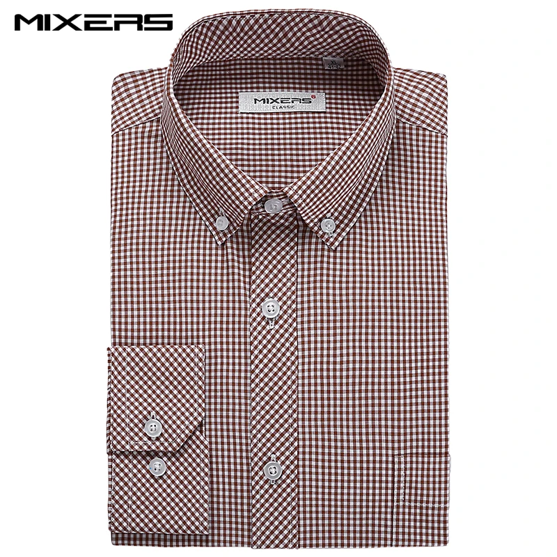 Men's Plaid Dress Shirt Regular Fit Long Sleeve High Quality 100% Cotton Casual Shirts Men Collar Formal Camisa Masculina | Мужская