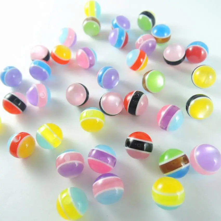 200 Mixed Color Acrylic Cats eye Round Beads 8mm