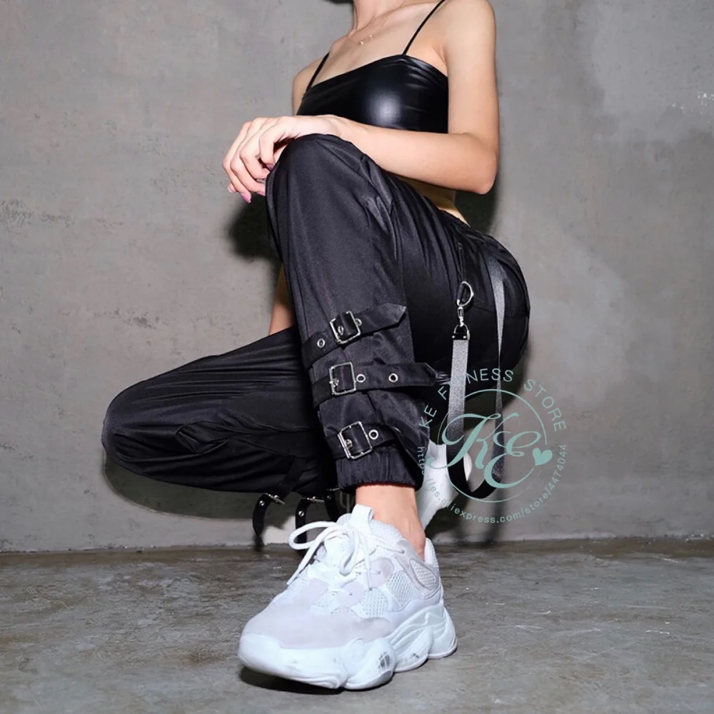 KE хипстеры stilo de calle pantalon cintura alta con hebillas Спорт femme Pantalon фитнес брюки для девочек спортивные штаны