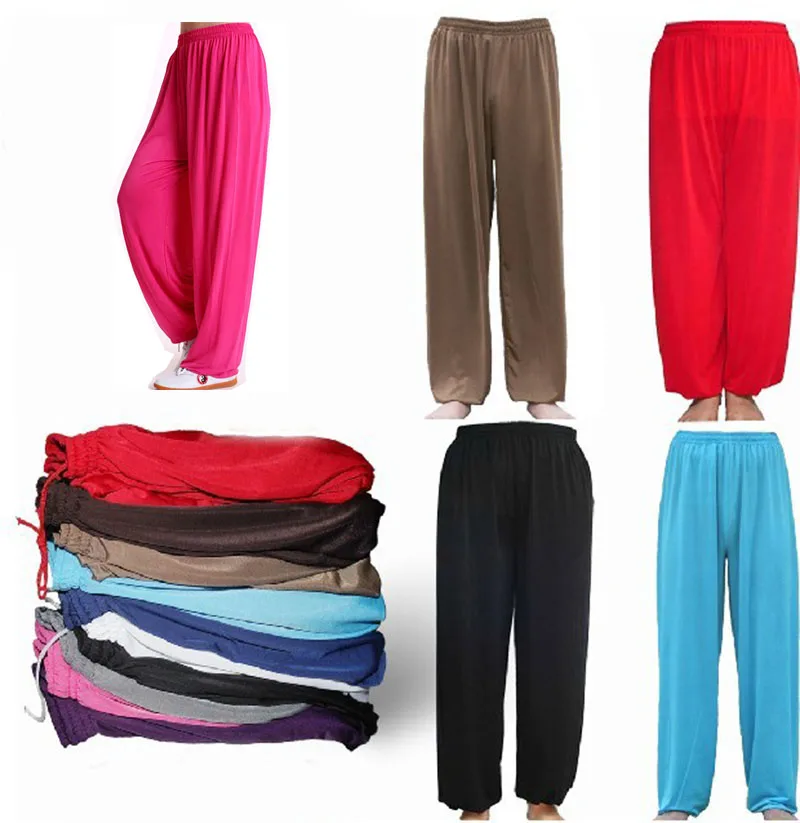 Günstig Eis seide Kampfkunst Tai Chi Yoga Hosen Akrobatik Hosen Kung Fu Cropped Hosen Fitness Dance Lauf Hosen Männer Frauen