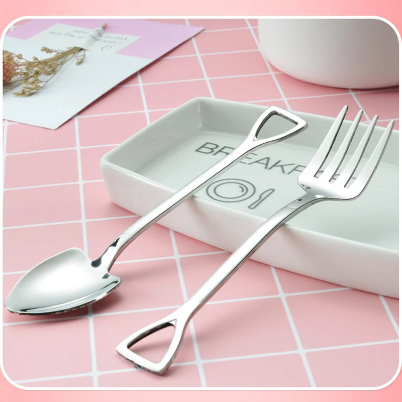 

100Pcs/lot Stainless Steel Spoons Fork Spade Shovel Tableware Home Gift Lovely Spoons Long Handle Flatware Tableware Gift