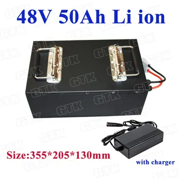 

Steel case 48V 50Ah lithium li ion battery pack with BMS for solar storage golf cart EV powerwall motorcycle ebike+5A Charger