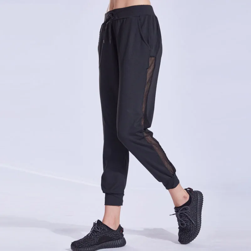 

New Cotton Blended Casual Sports Harem Pants High Waist Line Side Mesh Stitching High Elastic Loose Slim Women's Tether Trousers