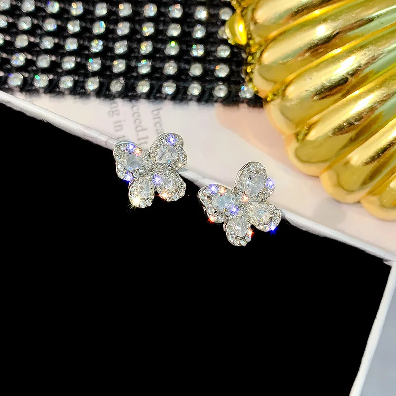 Новые роскошные Кристальные серьги-гвоздики, серьги-бабочки для женщин, серьги, вечерние Корейские серебряные украшения oorbellen