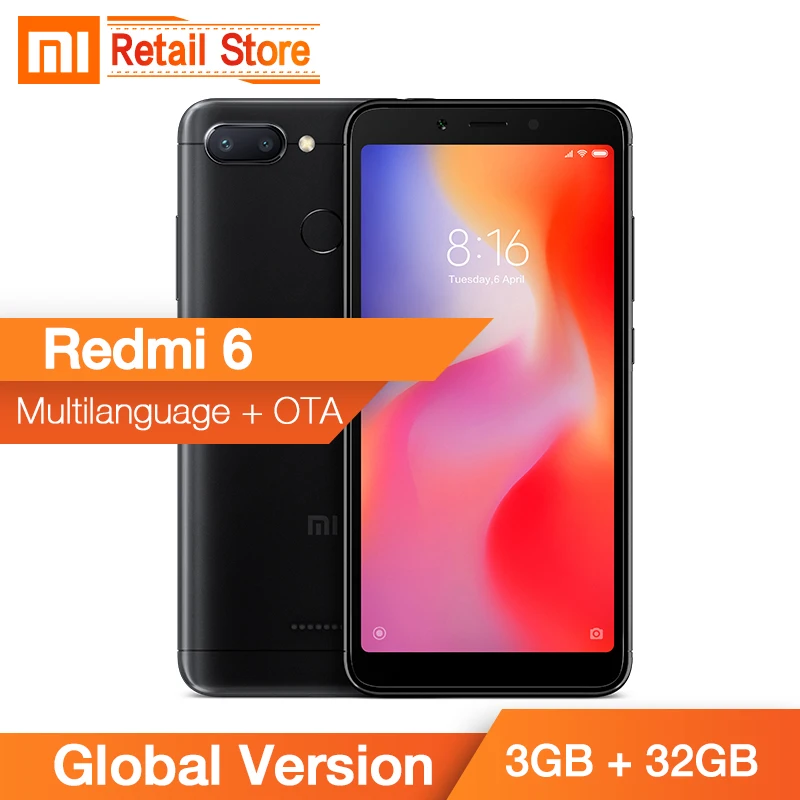 Xiaomi Redmi 6 3 ГБ 32 Восьмиядерный процессор Helio P22 5 45 дюйма 18:9 полноэкранный мобильный