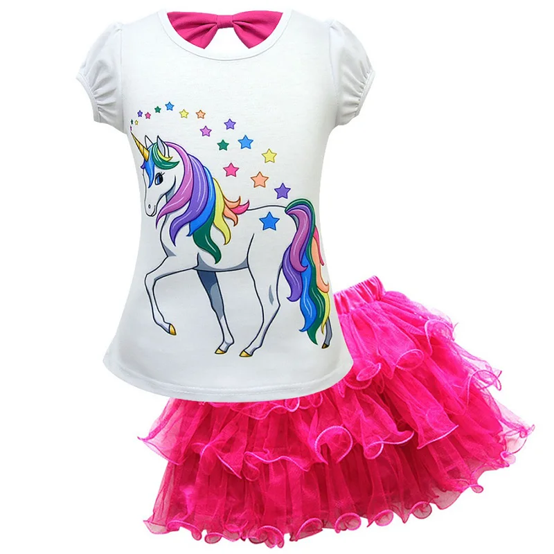 

Girls Clothing Set Unicorn Clothing Sets For Girls Summer Short Sleeve Cotton Shirt And Skirt 2Pcs 2-8 Year Children Clothing