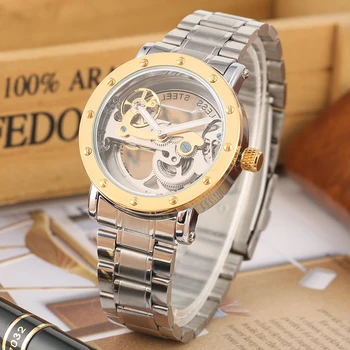 

Men's Unique Hollow Out Automatic-self-winding Mechanical Watch Stainless Steel Skeleton Practical Luminous Function Wristwatch