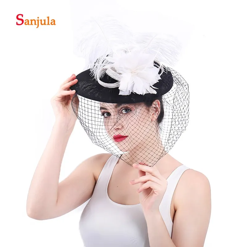Высокое качество перья Hat с лица Фата невесты аксессуары для волос Свадебная шляпка для Для женщин accesorios de novia para el Кабельо H65