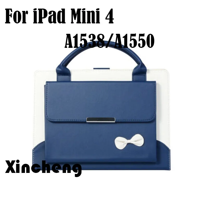 blue mini 4 Модный чехол для Apple Ipad Mini 1, 2, 3, 4, 7,9 дюймов, чехол-кошелек с бантиком, сумка для девушек, дамская сумочка, pu кожаный защитный чехол - Цвет: blue mini 4