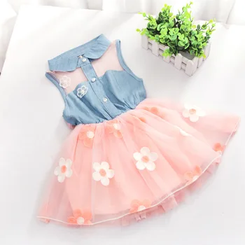 

Princess Cute Kids Girls Denim Sleeveless Tops Tulle Tutu Dresses Mini Dresses 2-7Y