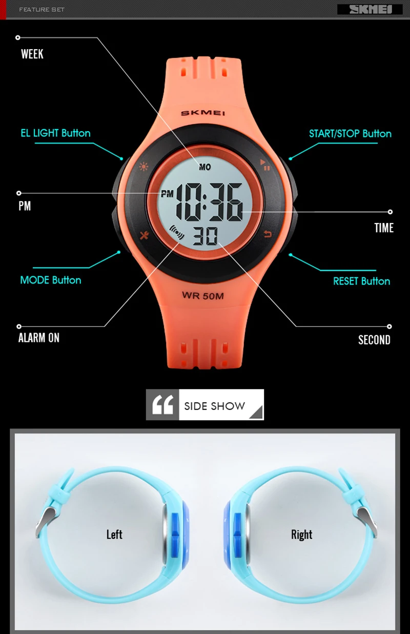 Детские часы, светодиодный, спортивный стиль, детские цифровые электронные часы для мальчиков и девочек, модные, детские, с рисунком, 50 м, водонепроницаемые часы SKMEI