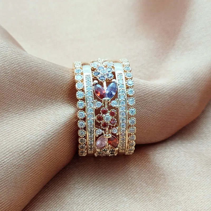 

2019 Luxury Multicolor Zircon Adjustable Gold Rings for Women Fashion Jewelry Wedding Anillos Engagement Statement Ring Gift