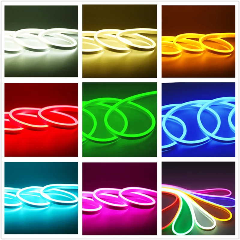 12v led neon rope strip light flexible waterproof ip68 2835 smd 120led white warm white yellow red green blue RGB ice blue