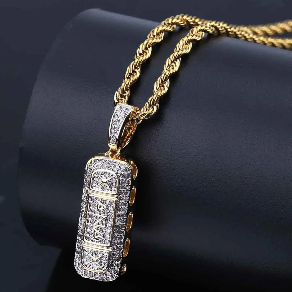 

Mens Letter Zircon Cutout Pendant Chain Necklace Domineering Copper Metal golden Necklaces For Hip Hop Style Fashion Jewelry