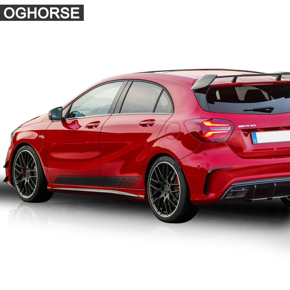 GLA45 боковая юбка в полоску Виниловая наклейка для автомобиля для Mercedes Benz W176 A класс A180 A200 A250 A45 AMG аксессуары для стайлинга автомобилей