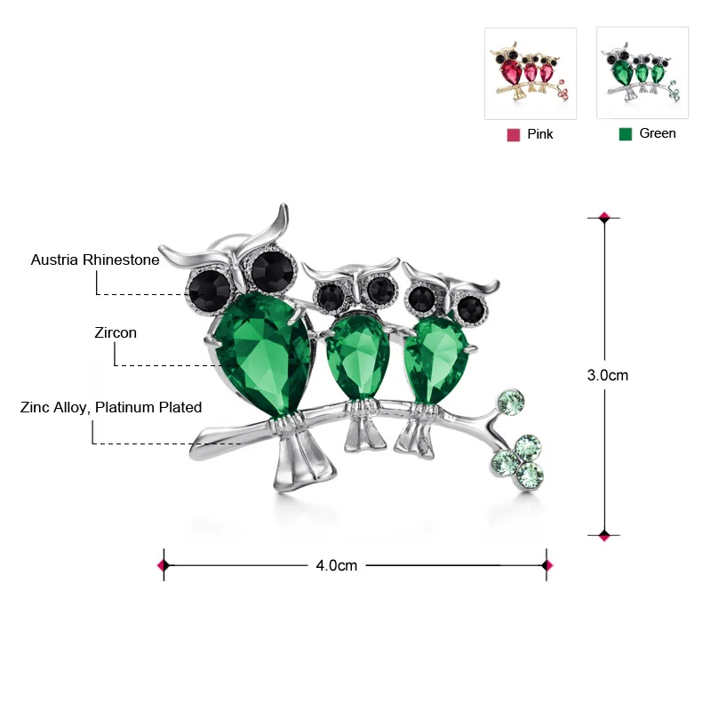 Neoglory, стразы из кубического циркония, зеленая, красная, большая сова, броши и булавки, подарок для шарфов, женские модные ювелирные изделия, бренд Br1