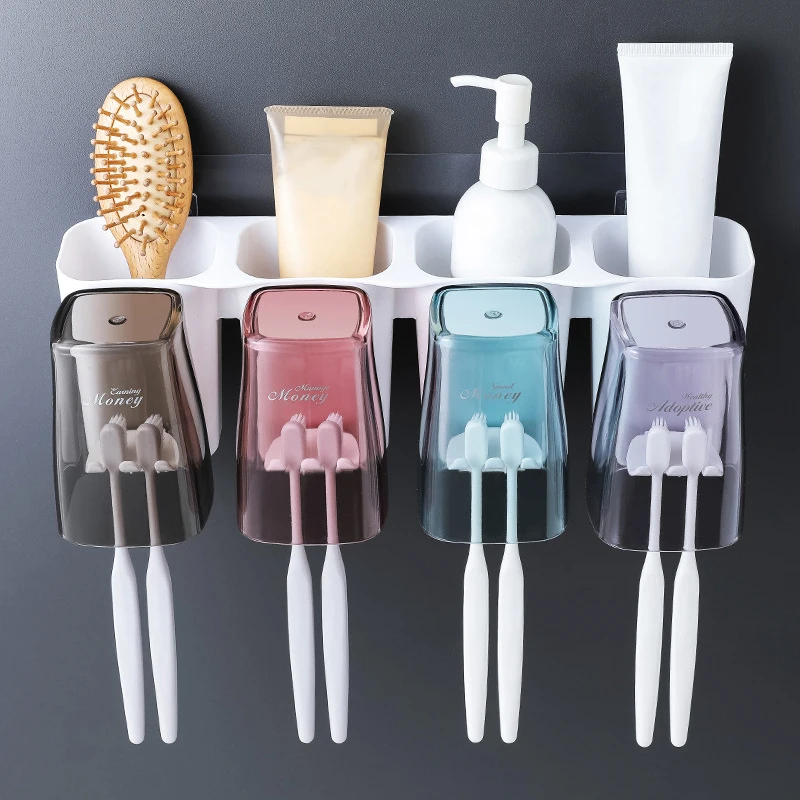 

Wall Mount Dust-proof Toothbrush Holder With Cups Automatic Toothpaste Squeezer Dispenser Bathroom Accessories Sets
