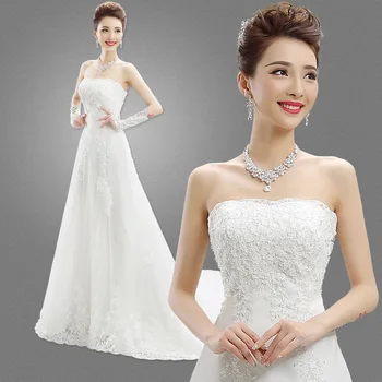 

100% Real Images Gowns Wedding Dresses Western White / Ivory Beaded Wedding Dresses Pleat Strapless A-line Stock Bridal Gowns