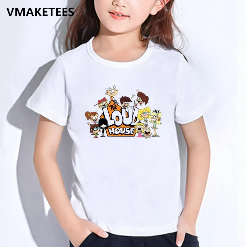 Детские летние футболки с короткими рукавами для девочек и мальчиков детская футболка с принтом «Громкий дом» Повседневная забавная одежда для малышей HKP5157