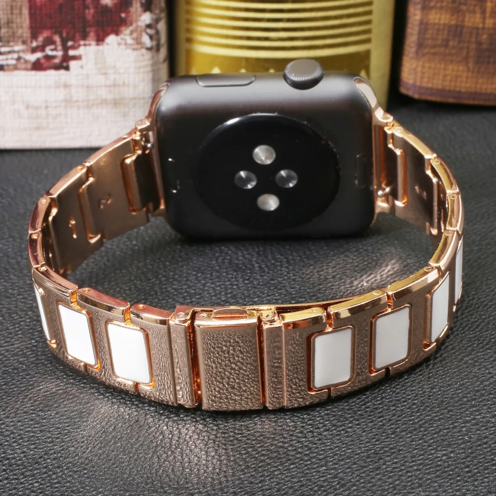 Steel Stainless With Ceramic Watchband For Apple Watch Bracelet 1 2 3 4 Series 40mm 44mm 38mm 42mm Band Popular Smart Strap