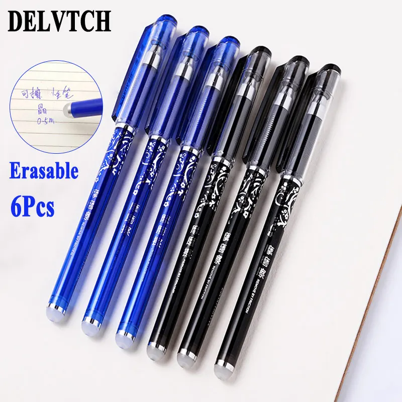 

DELVTCH 6pcs/set 0.5mm Magic Erasable Pen Blue/Black Erasable Ink Gel Pen Erasable Refill Replacement Office School Stationery