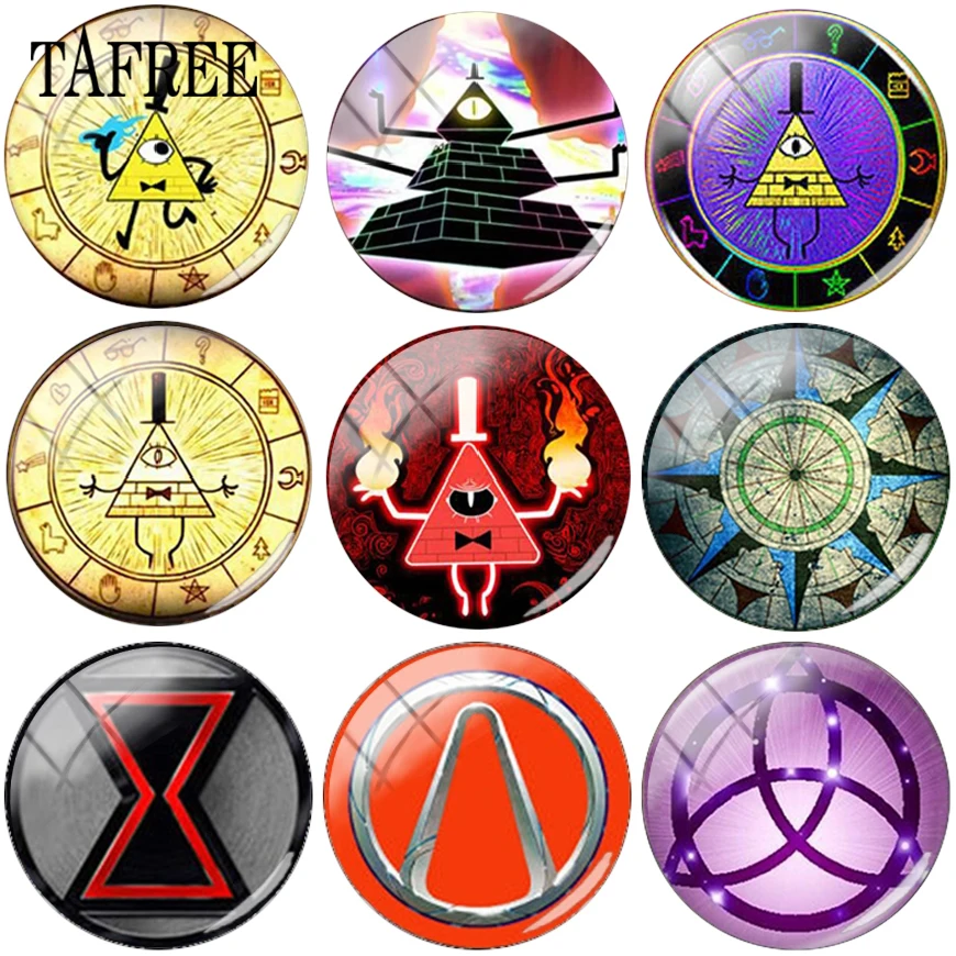 

TAFREE Gravity Falls Cartoon 12 15 20mm Glass Beads Cabochon Cameo Pendant Settings DIY Ornaments
