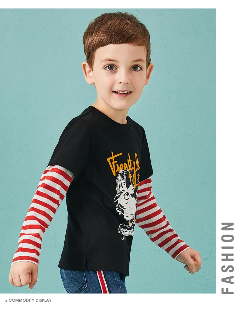 Balabala/осенние хлопковые футболки для мальчиков; футболки с длинными рукавами в полоску; модный костюм с рисунком